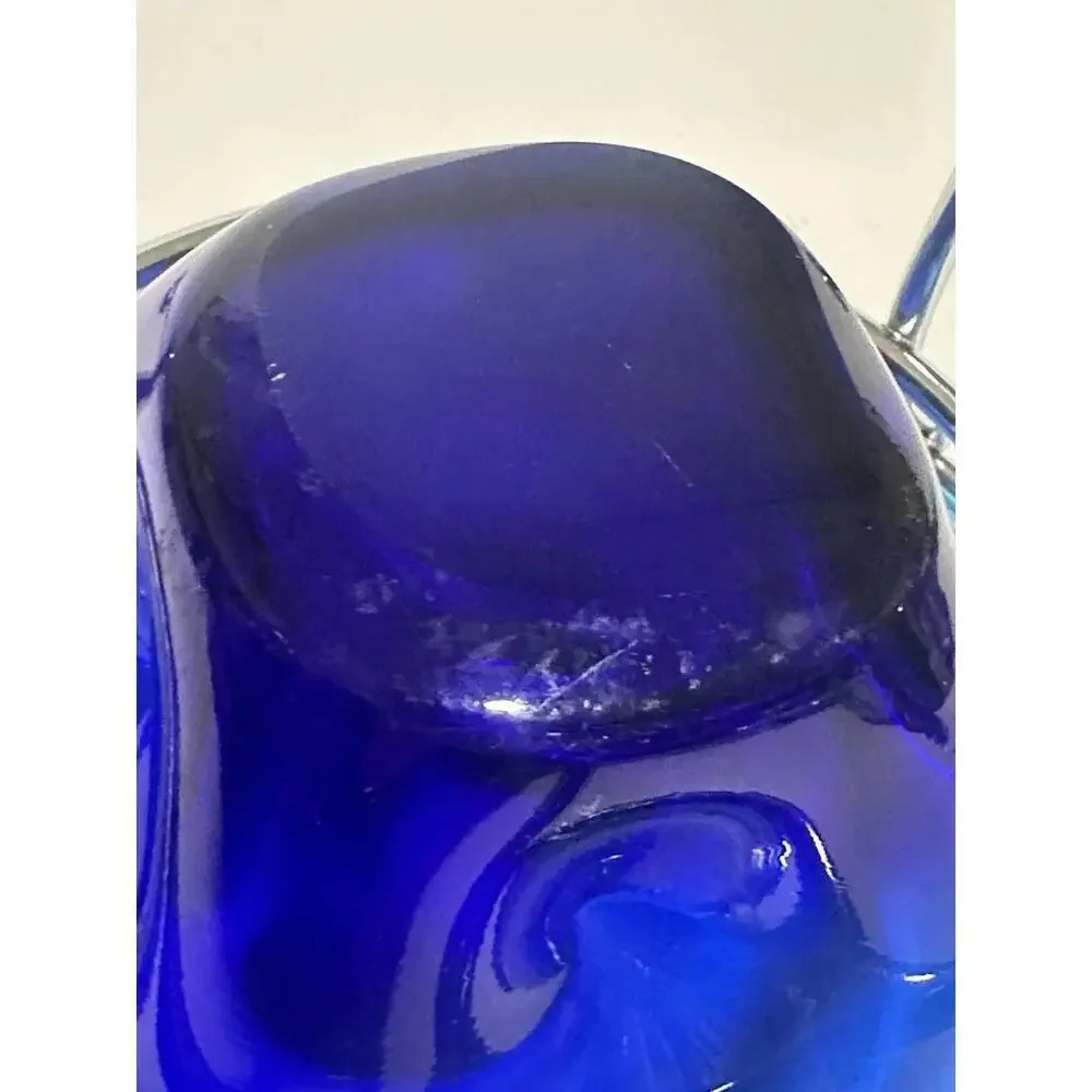 MCM Blue Ombre Hand Blown Glass Console Bowl With Silver Stand 1950s - Picture 5 of 7